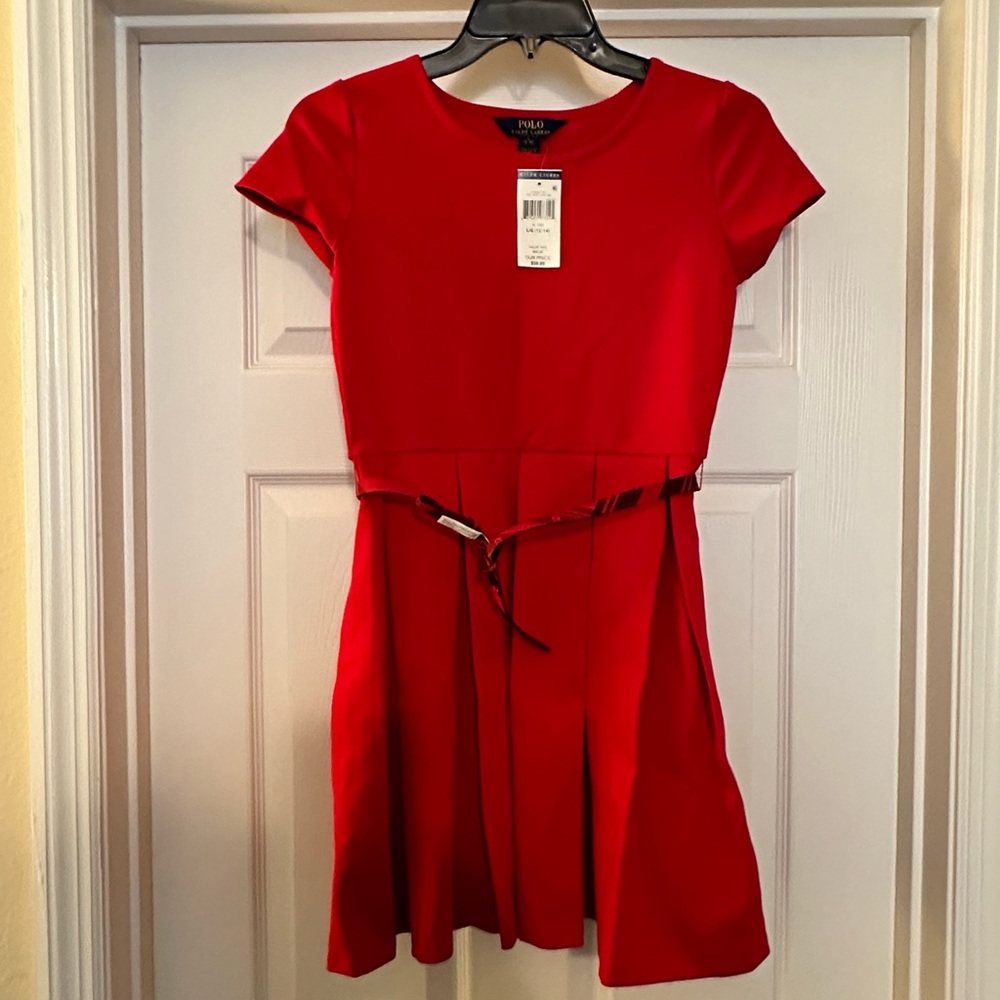 🆕 Polo Ralph Lauren Girls Red Dress L/G 12/14 NWT plaid belt